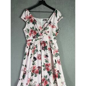 Hekka White Red Floral‎ Wrap Maxi Dress Size L Cottagecore Romantic
